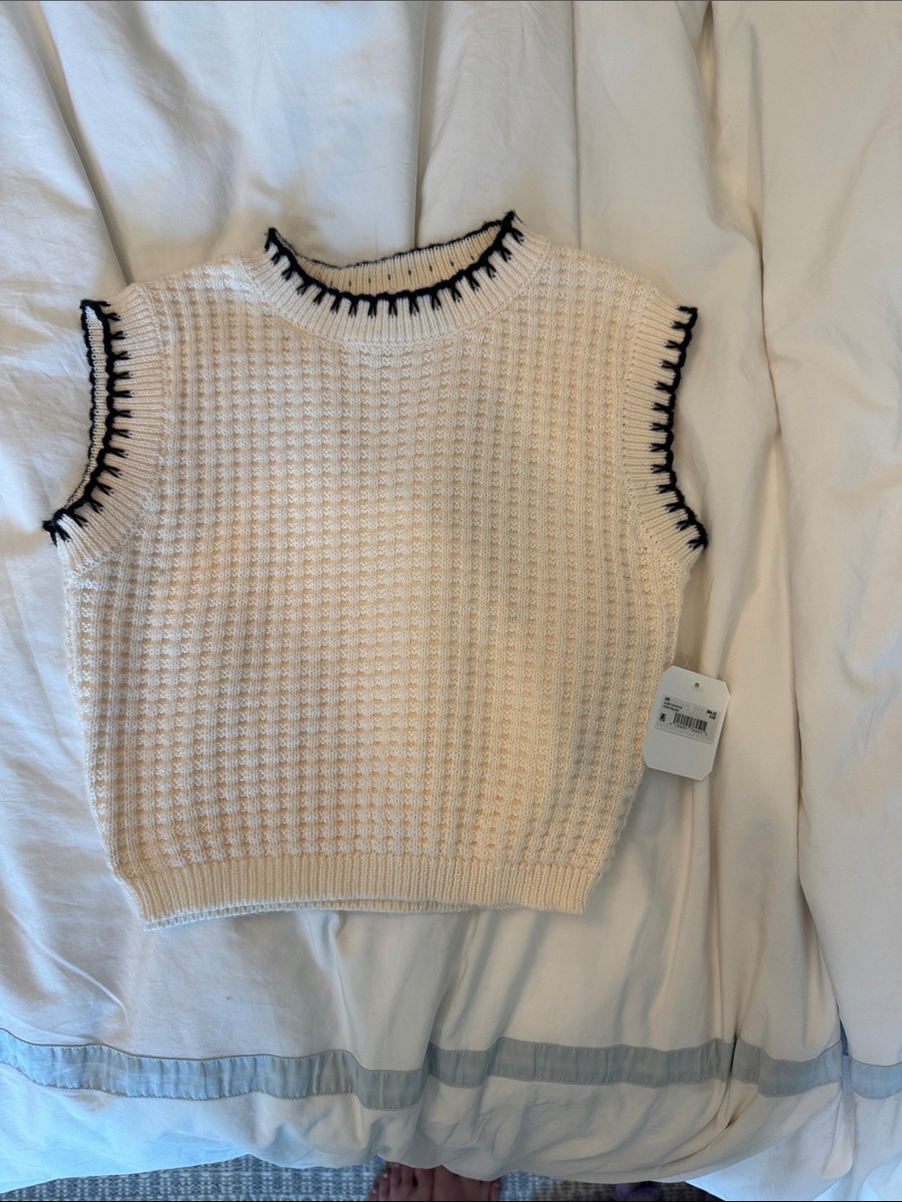 Altar'd State Cream Waffle Knit Sleeveless Top with Black Edge
